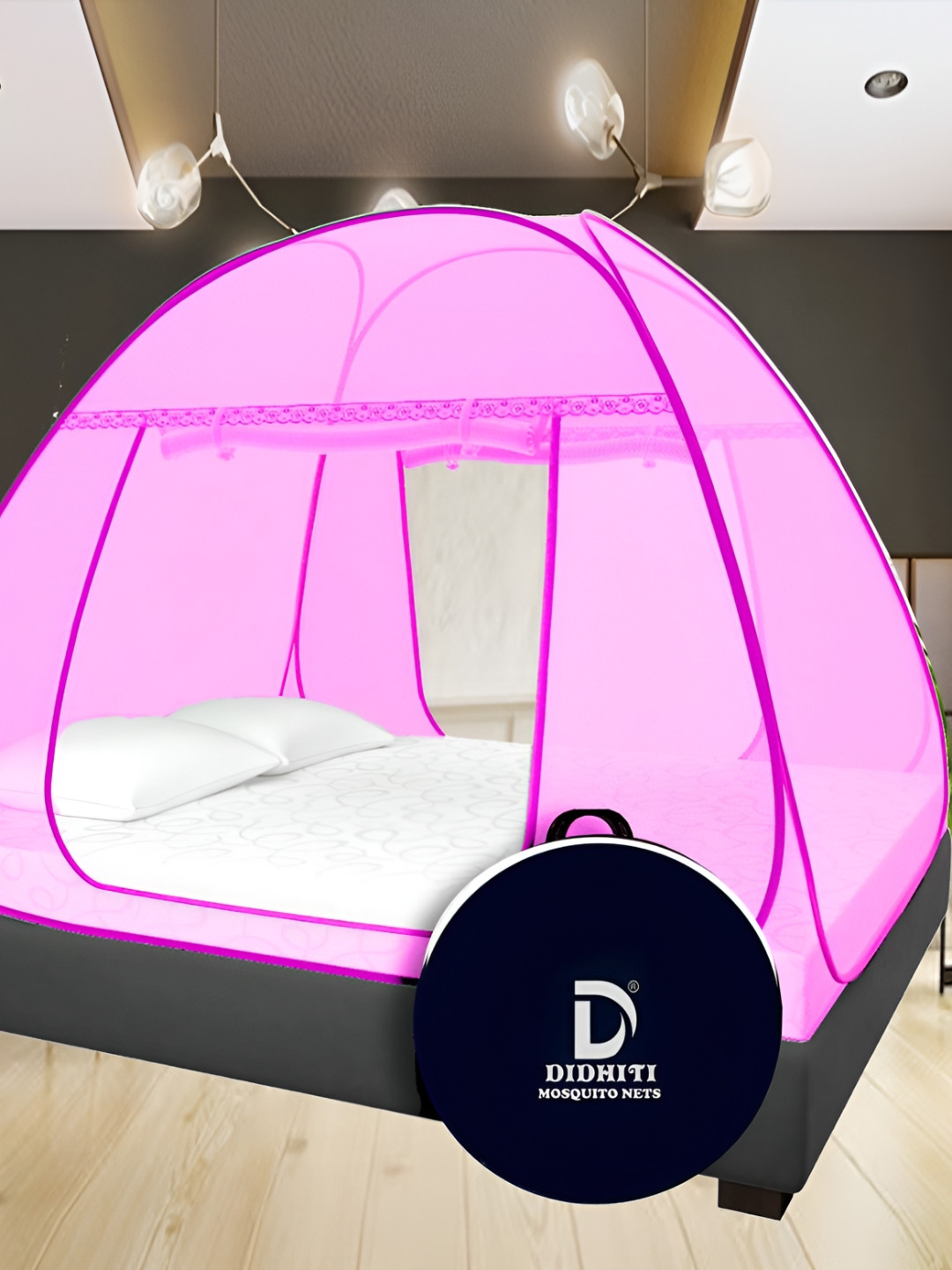 didhiti Pink & White Super King Size Tent Mosquito Net