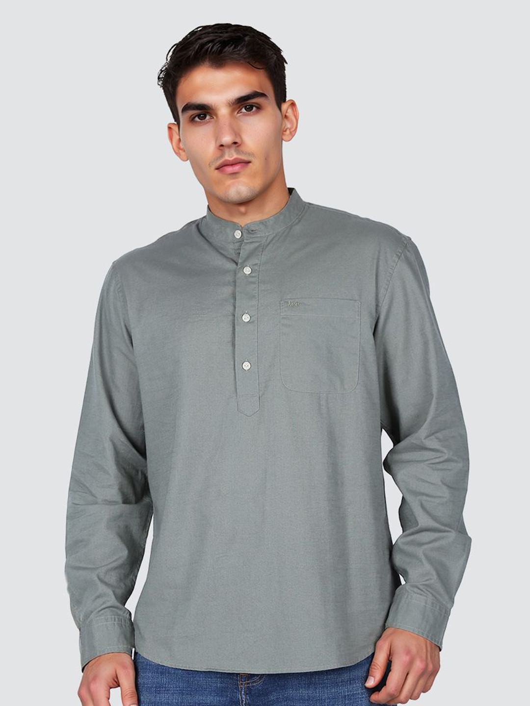 Lee Mandarin Collar Comfort Relaxed Fit Pure Cotton Casual Shirt