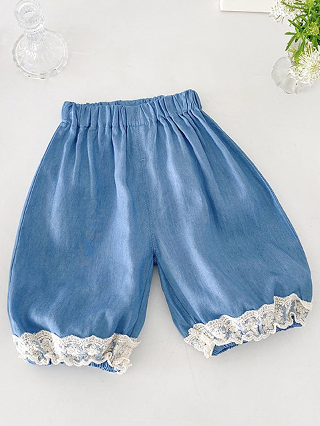 LULU & SKY Girls Baggy Pull On Lace Trimmed High-Rise Trousers