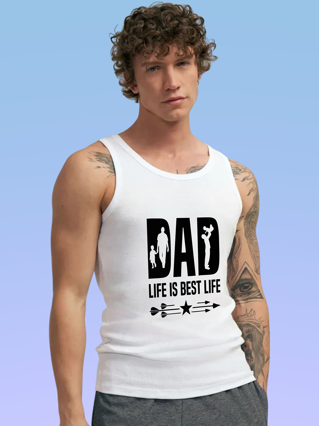 Uniplanet store Printed Scoop Neck Gym Vest UVM-DAD-LYF-WHT-S