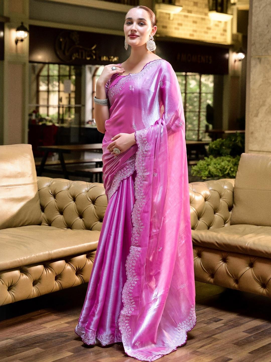 LeeliPeeri Designer Woven Design Poly Chiffon Saree