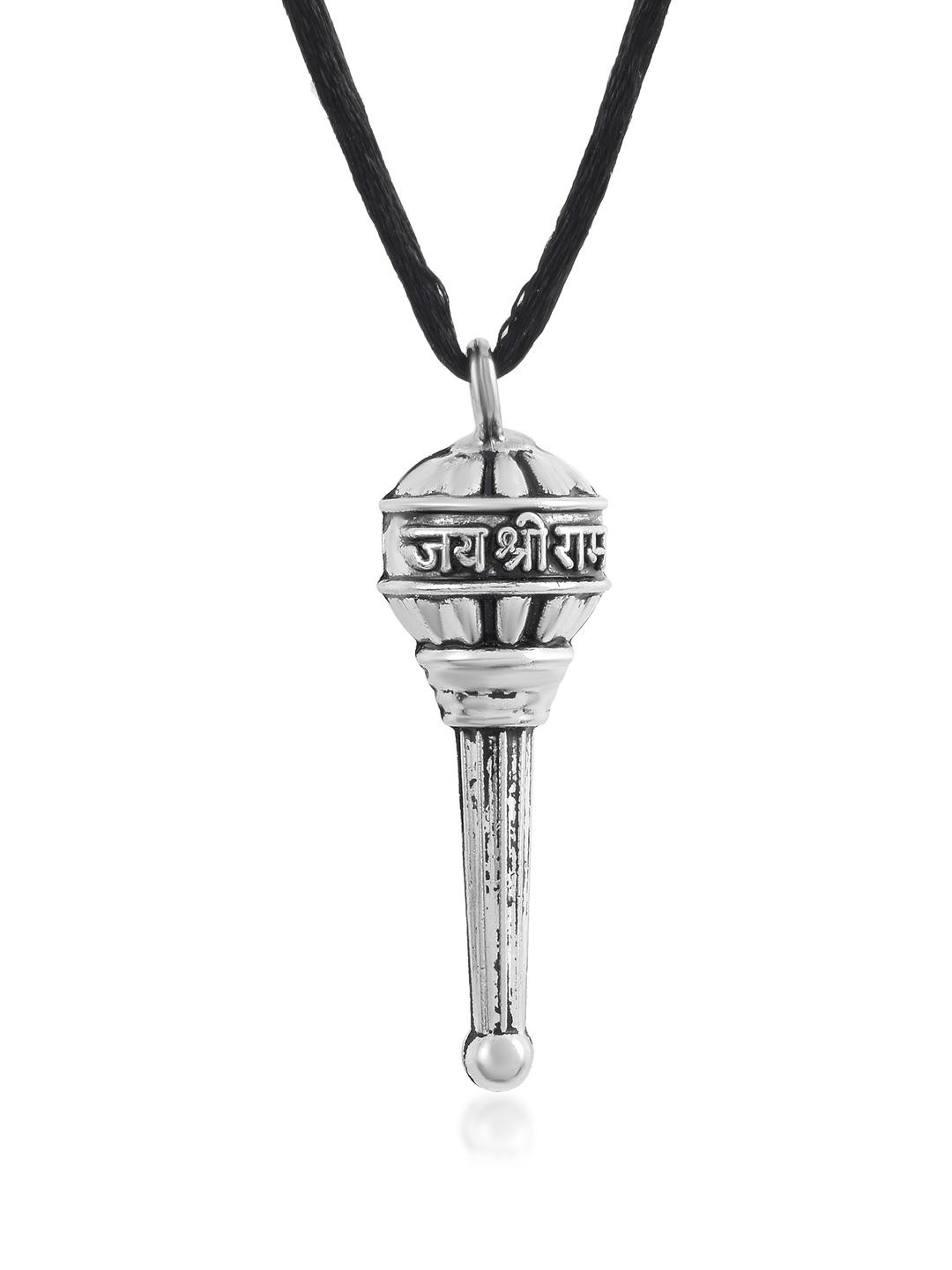 Morir Stainless Steel Shri Hanuman JI Gada With Black Thread Spiritual Pendant for Men & Women