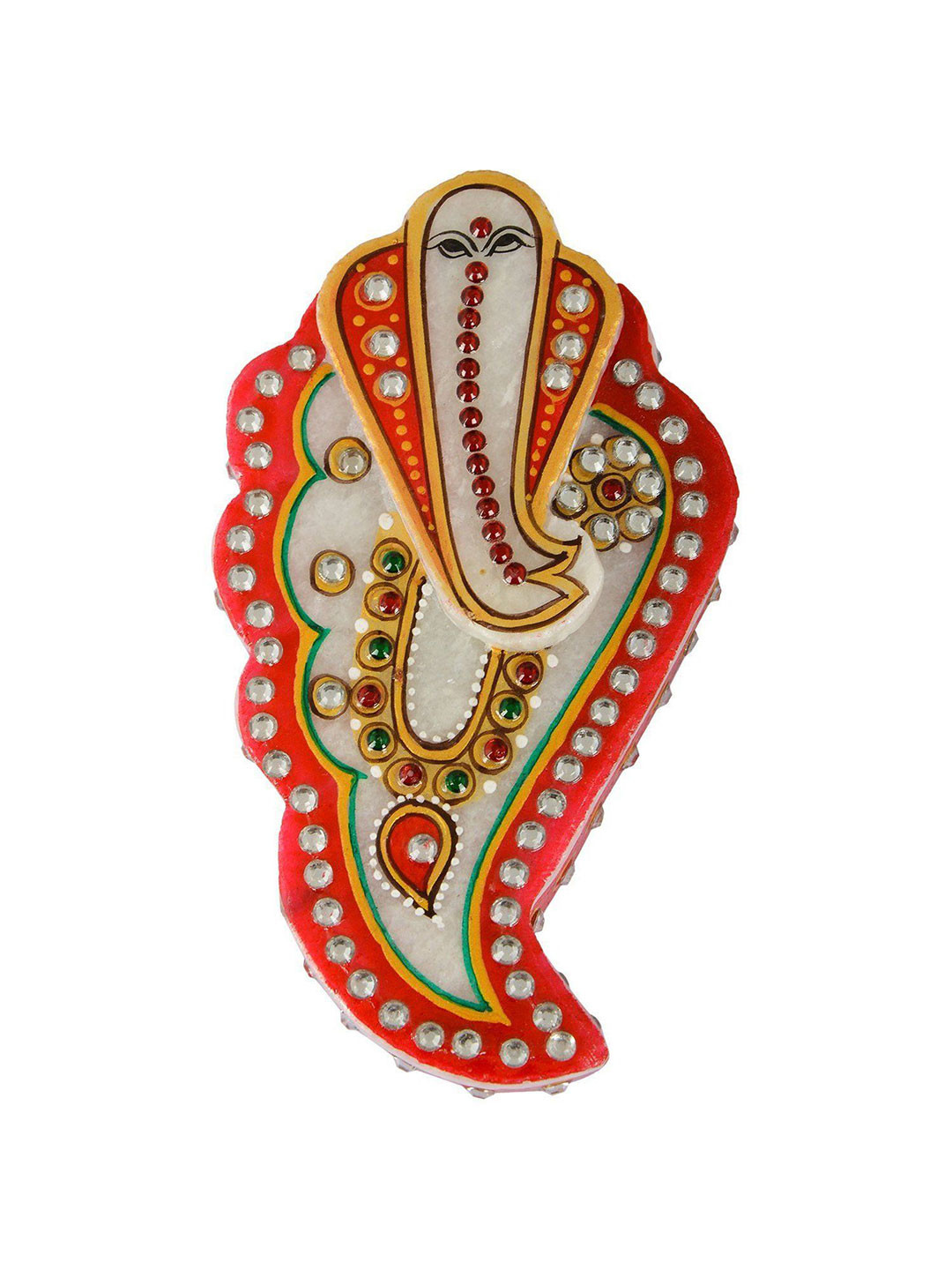 CRAFTAM White & Red Marble Made Ganesh Tilak Chopra Kumkum Box