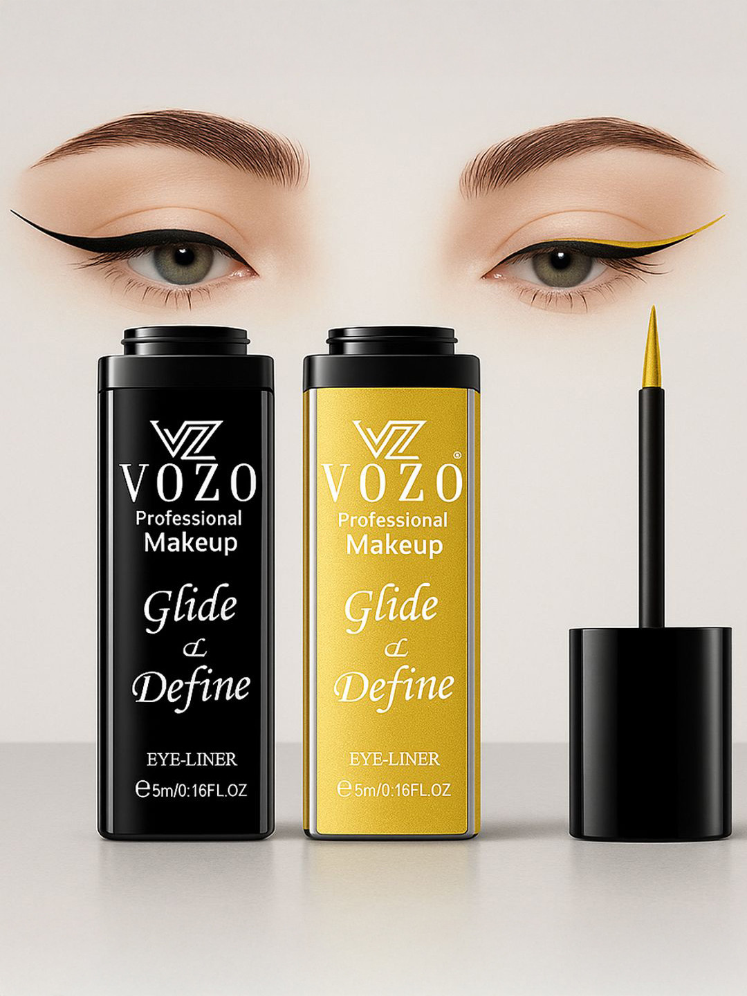 VOZO Set Of 2 Glide & Define Long Lasting Liquid Eyeliner - 5 ml Each Black - Gold