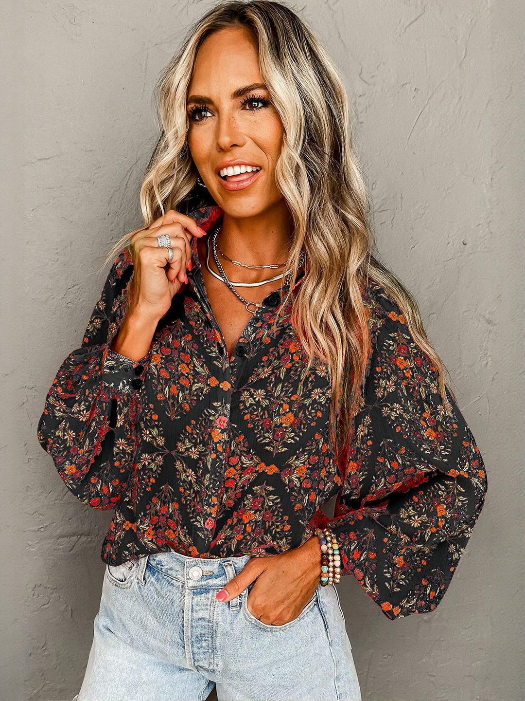 Errabelly Women Strawberry Aesthetic Floral Print Puff Sleeve Shirt