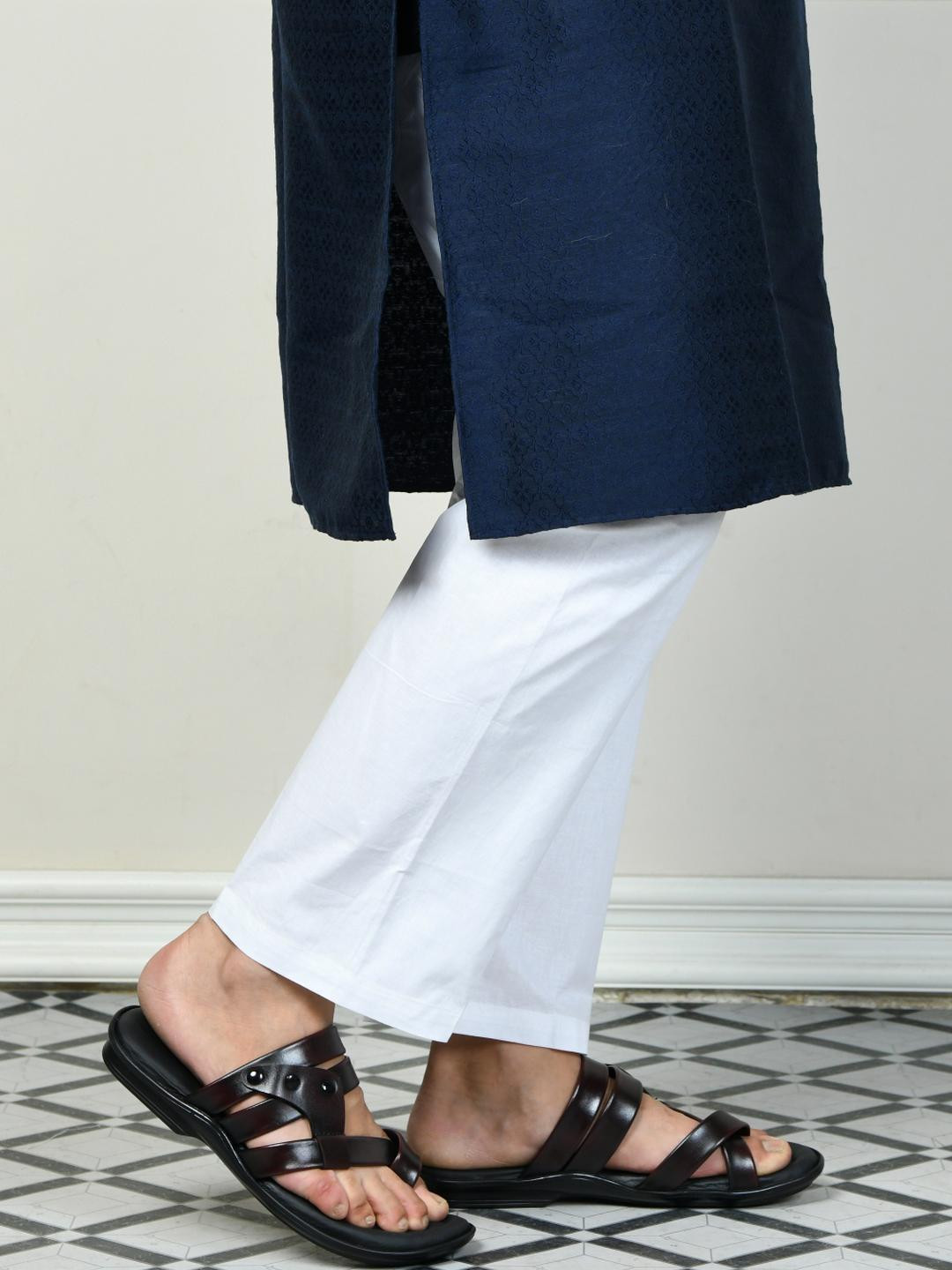 STEPHORN Men's Premium Cross-Strap Leather Slippers