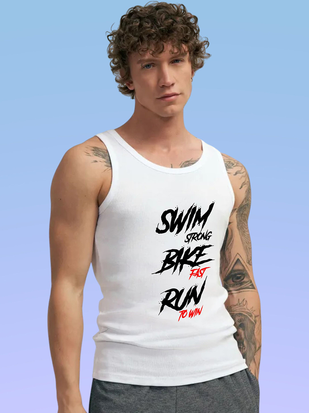 Uniplanet store Printed Scoop Neck Gym Vest UVM-SBR-WHT-S