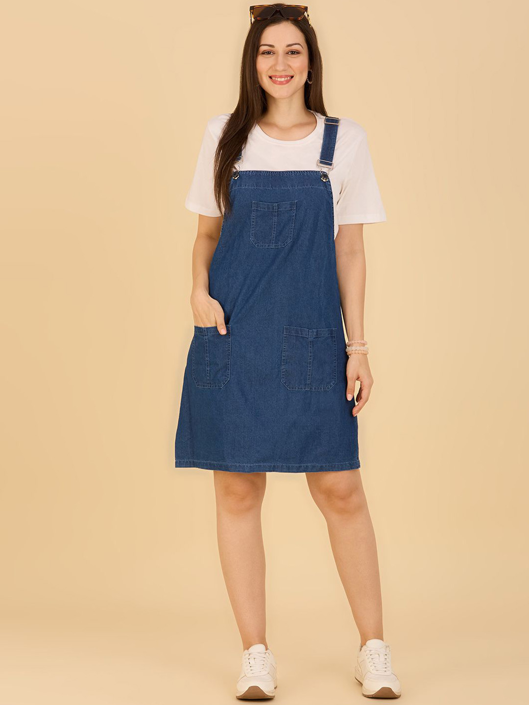 CEFALU Denim Dungaree Pinafore Dress With T-Shirt