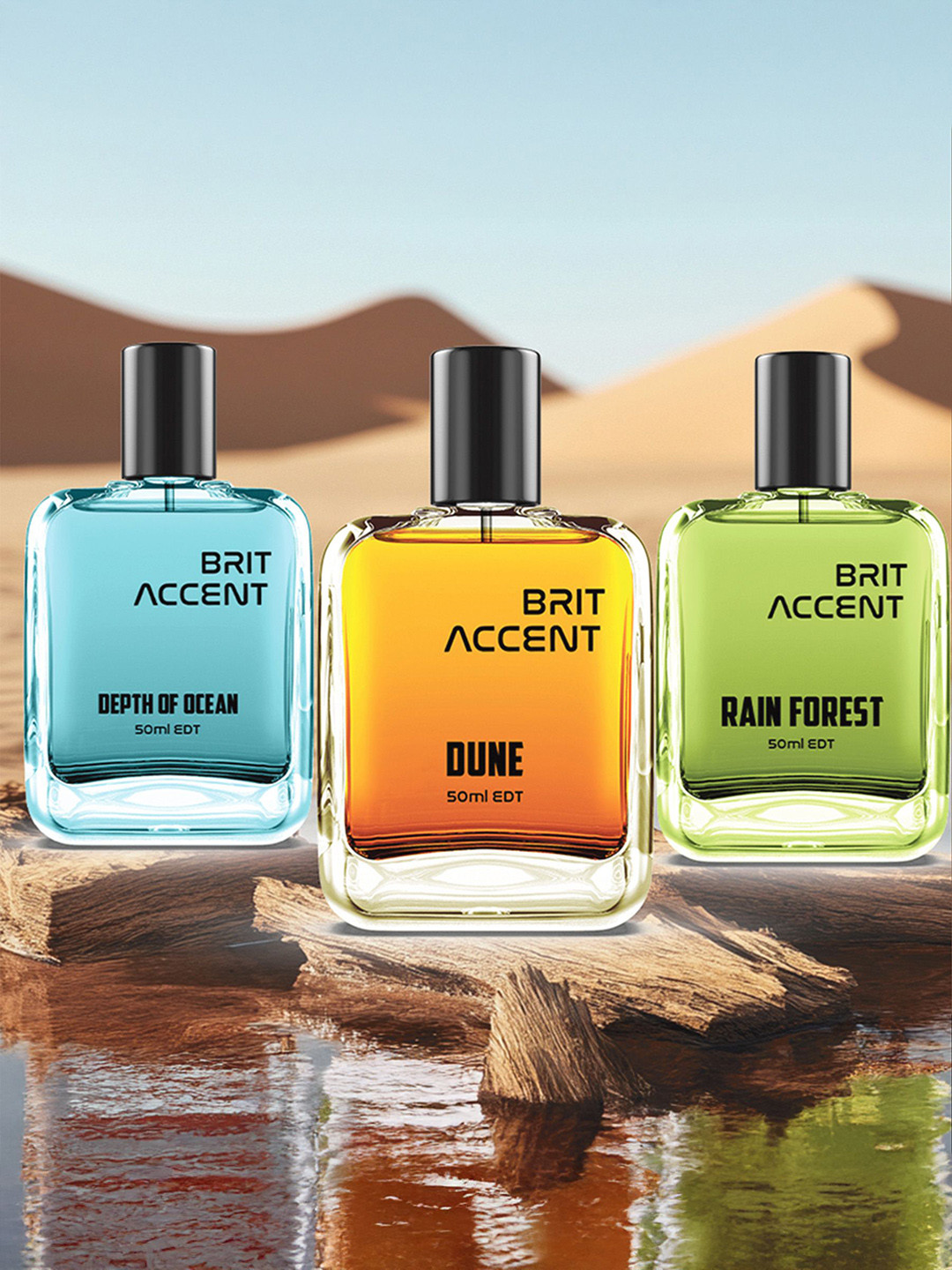 BRIT ACCENT Set Of 3 Depth Of Ocean-Rain Forest & Dune Eau De Toilette - 50 ml Each