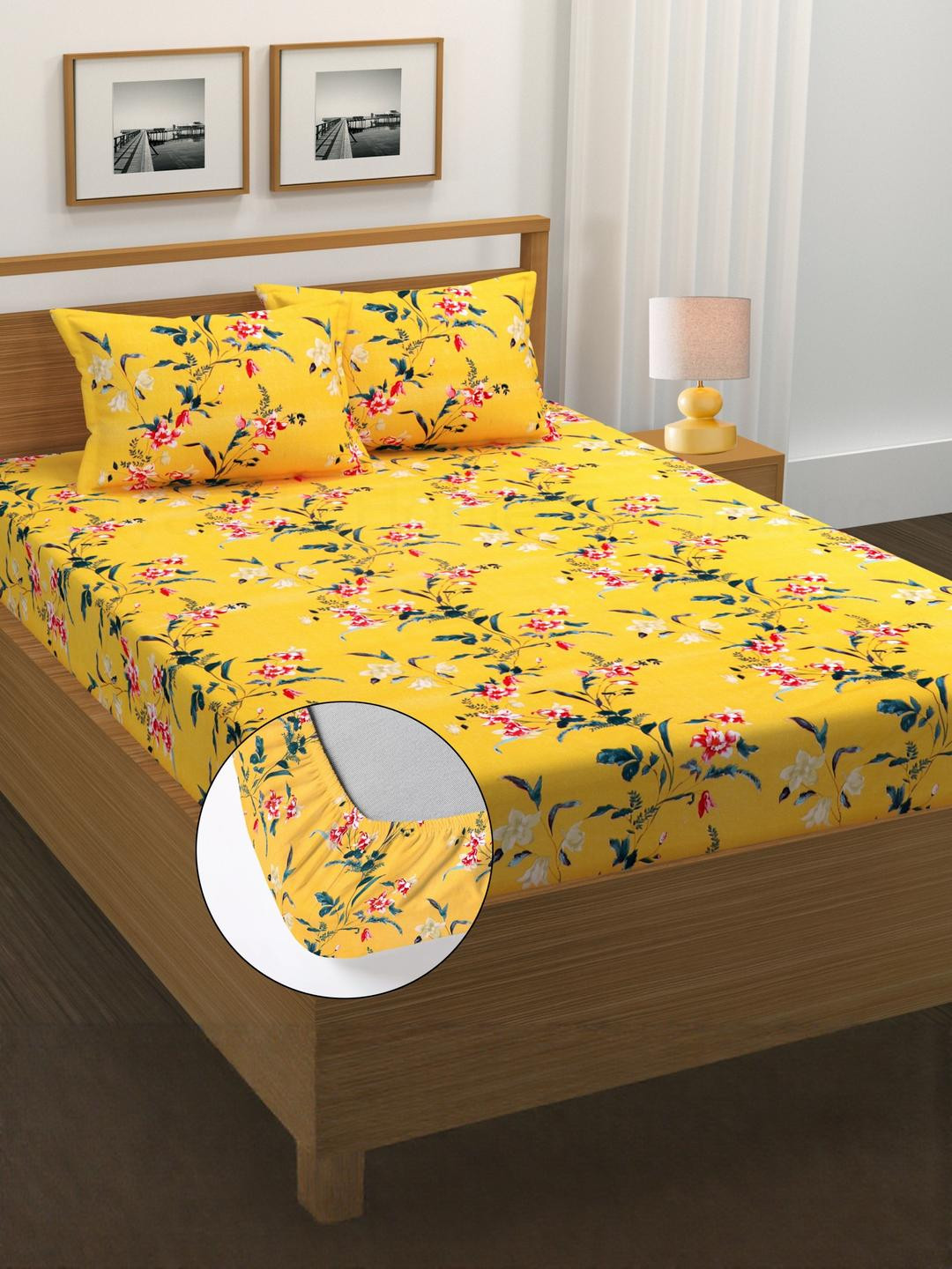 HIYANSHI HOME FURNISHING Printed Cotton Fitted King Size Bedsheet Set (72x78 inch)