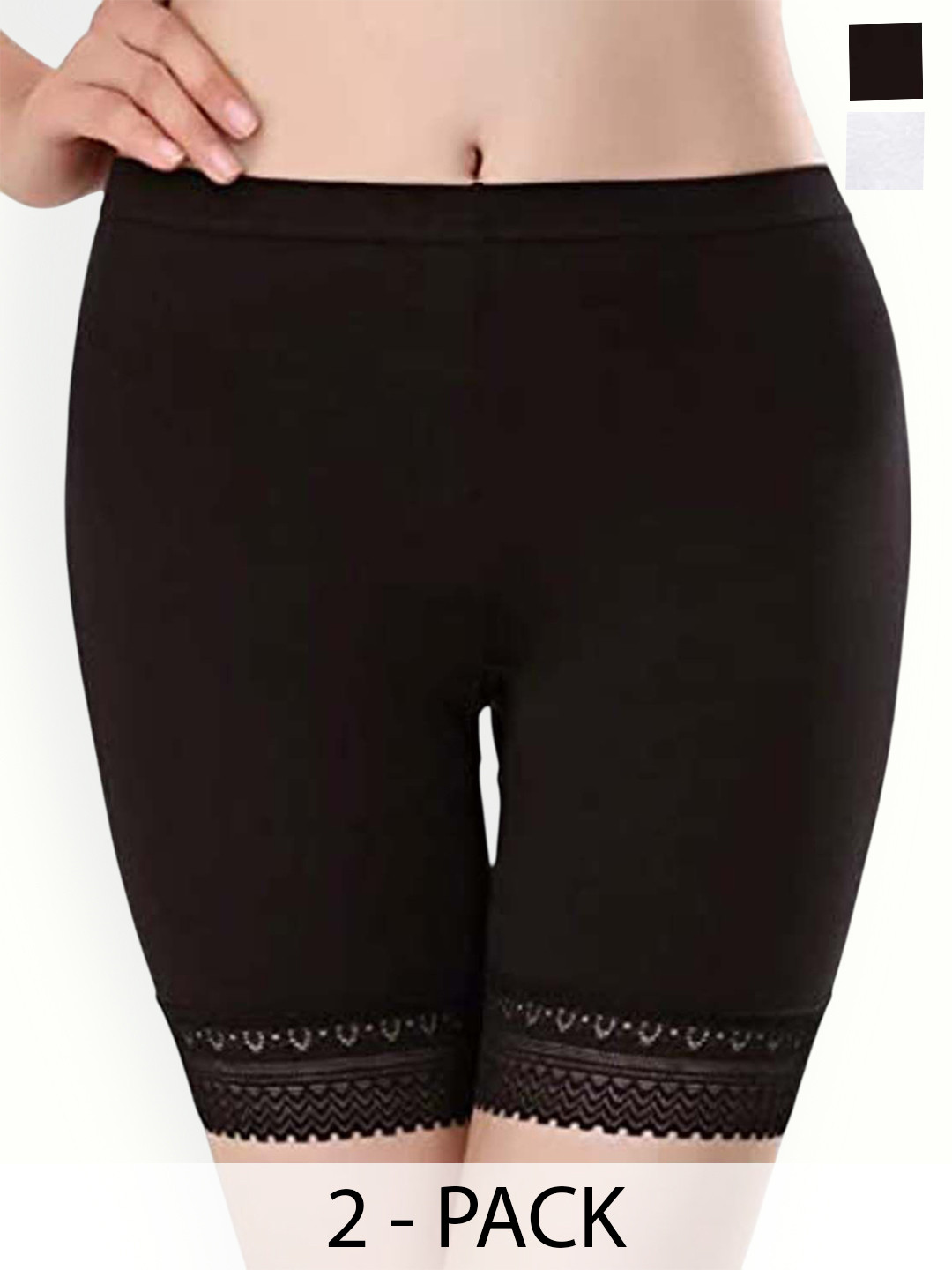 SHOPPY VILLA Women Pack of 2 Above Knee Tights With Lace Edge