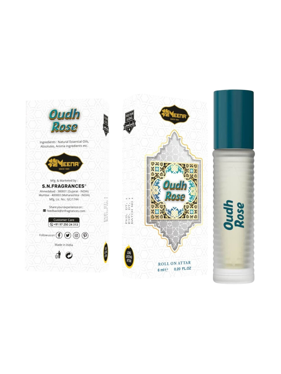 MEENA Oudh Rose Long Lasting Roll On Attar - 6 ml