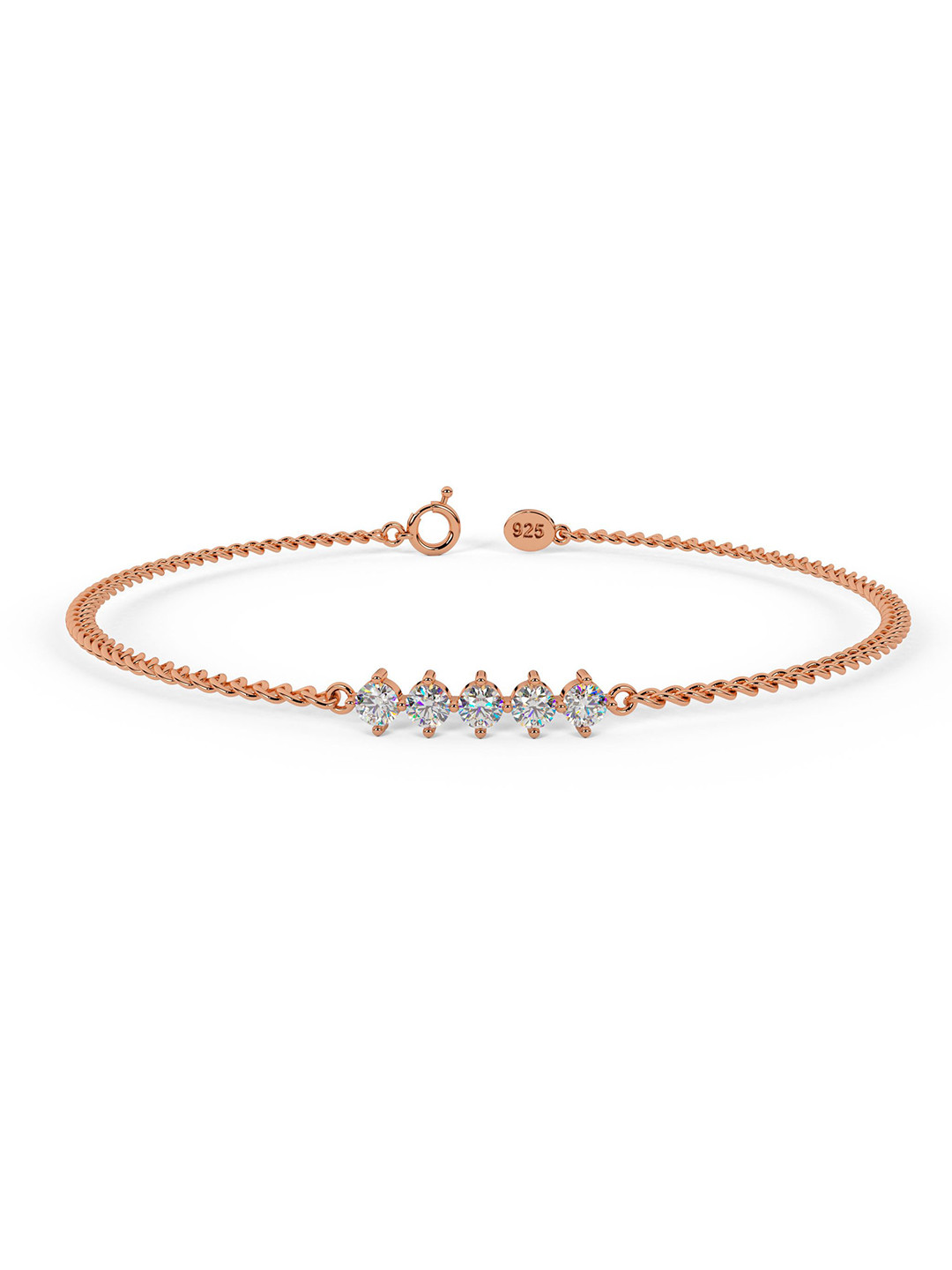 Whitehathi Women 925 Sterling Silver 18kt Rose Gold Plated Twinkle Line Zicron Bracelet