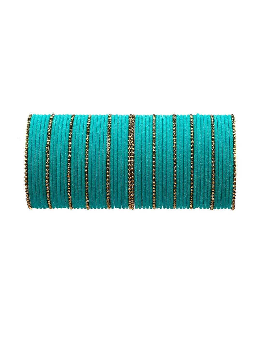 Guddan Set of 60 Light Radium & Golden Metal Velvet Bangle Set