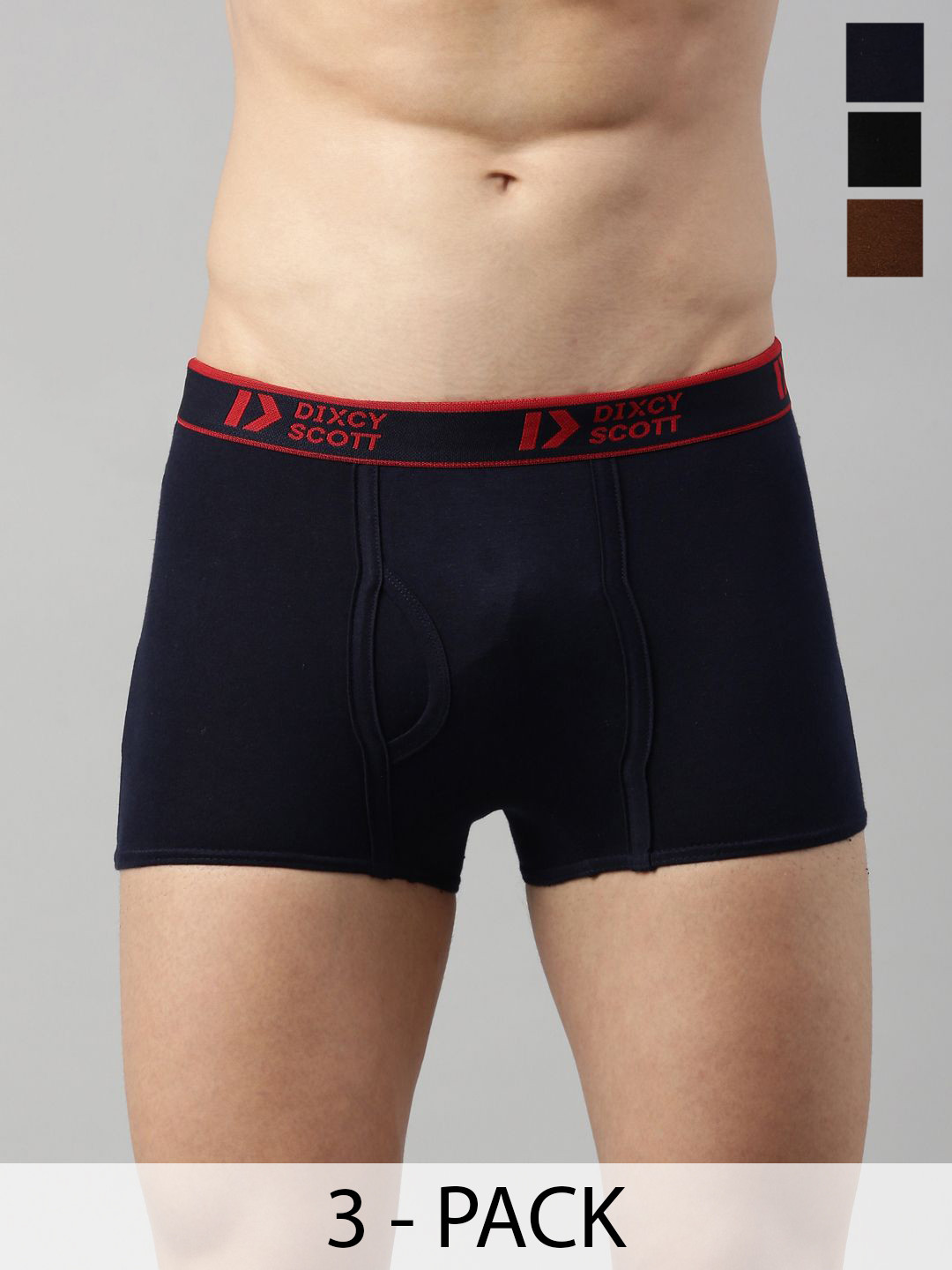 Dixcy Scott Originals 3-Pcs Pure Cotton Mid-Rise Trunks SWISHTRNK-P3, NVCBBL