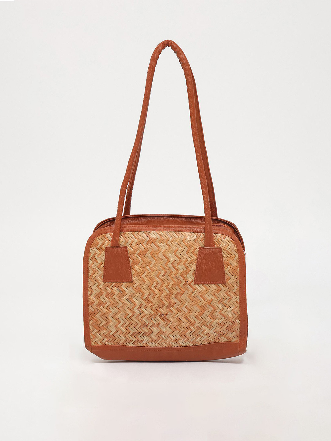 Exotic India Structured Bomboo Shoulder Bag with Dual Zip
