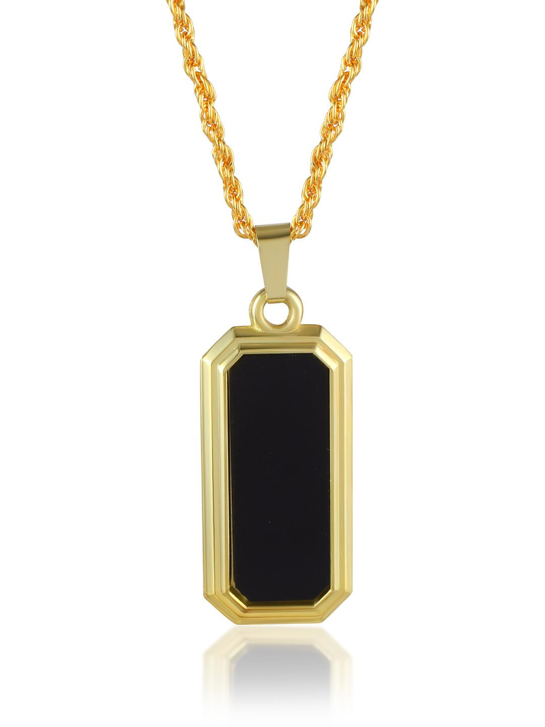 Morir Gold Plated Rope Chain Black Enamel Brass Black Square Rectangle Bar Pendant
