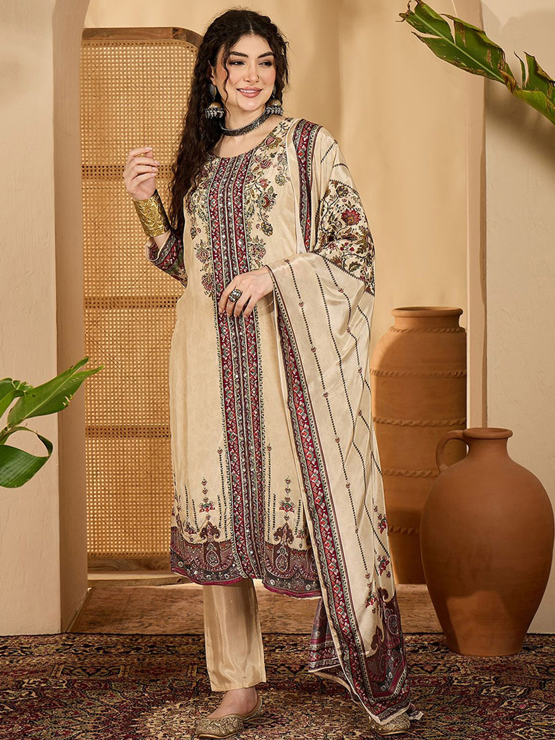 Sangria Digital Printed Straight Kurta with Bottom and Dupatta
