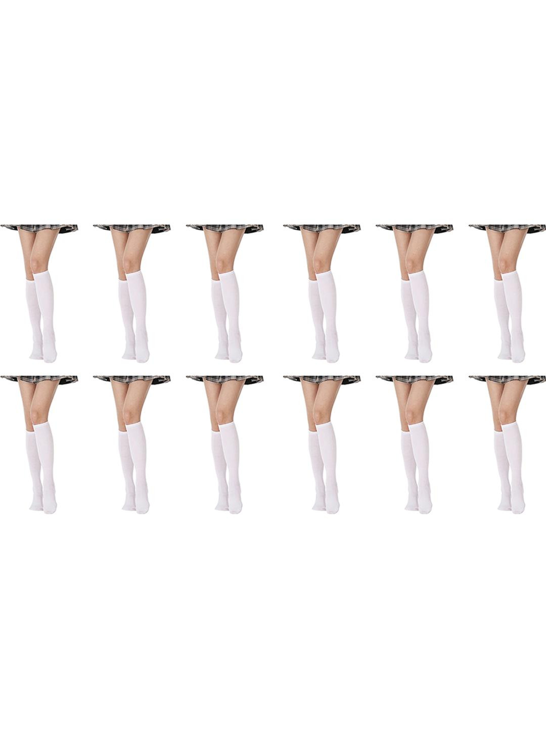 MUKHAKSH Women White Cotton Pair Of 12 Knee Length Socks