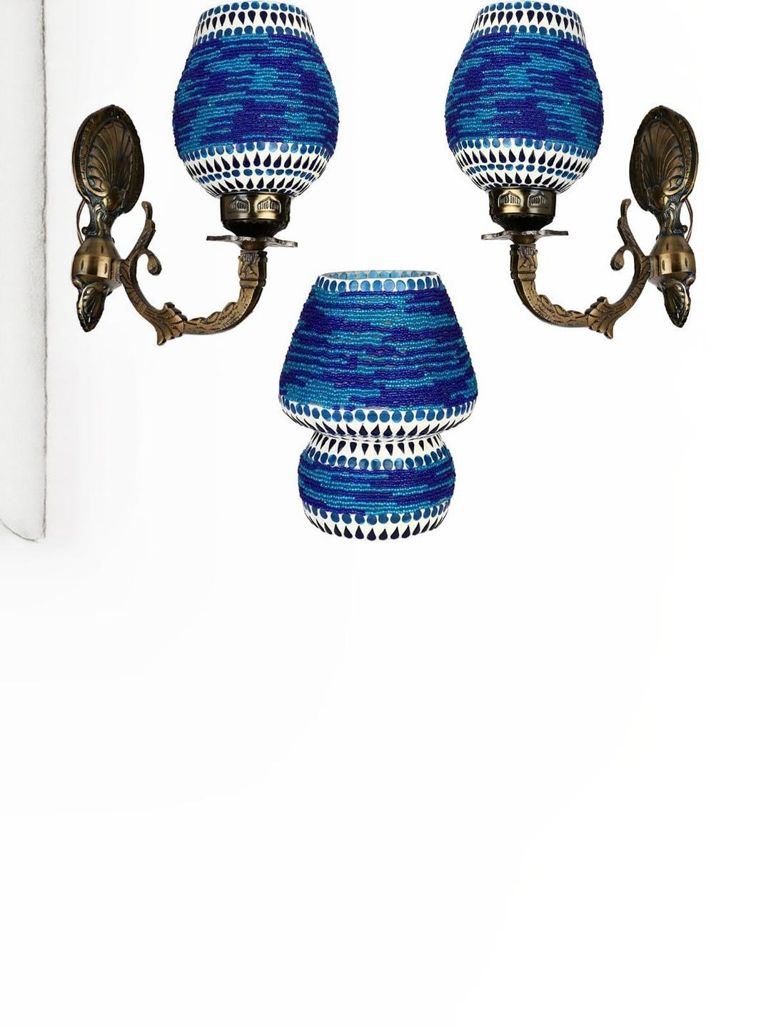 Somil Indore Mosaic Decorative Lamp Combo of Matching Wall Lamp & Table Lamp, Multi Compatible with LED, Size: 14 X 14 X 18 Cm, Pack of 3.