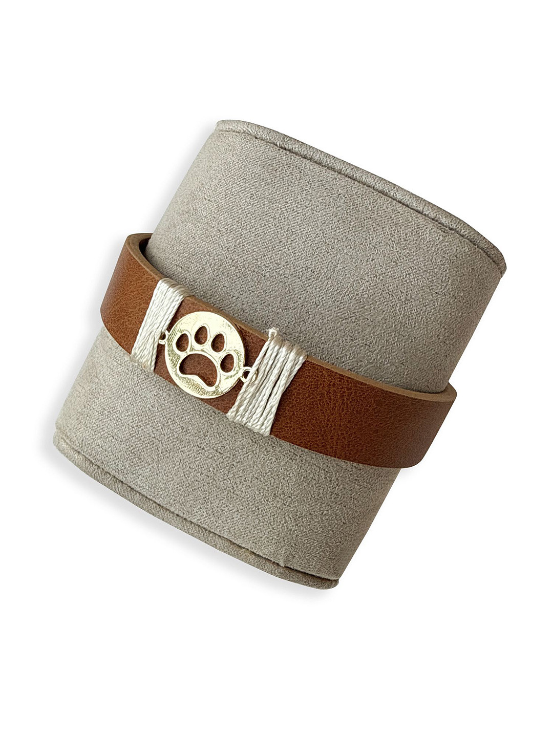 TANN TRIM Unisex Paw Vegan Leather Gold-Plated Wraparound Bracelet
