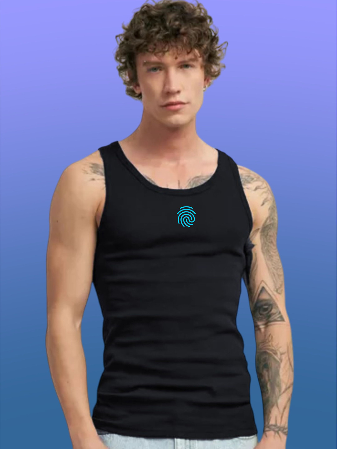 Uniplanet store Printed Scoop Neck Gym Vest UVM-THUMP-SCAN-BLK-S