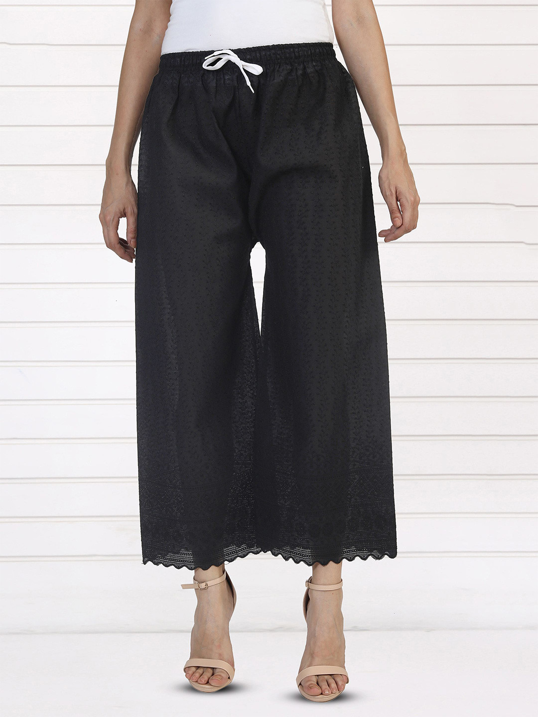 Buy Fashionable Women Floral Embroidered Knitted Palazzos