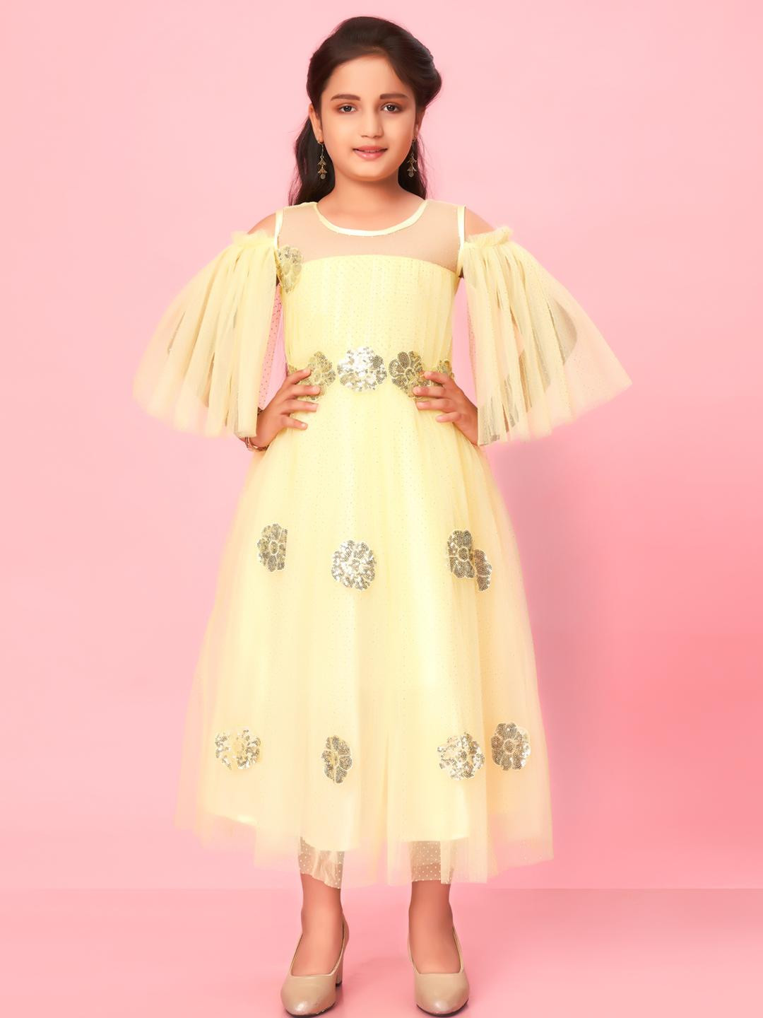 Muhuratam Yellow Nylon Dresses