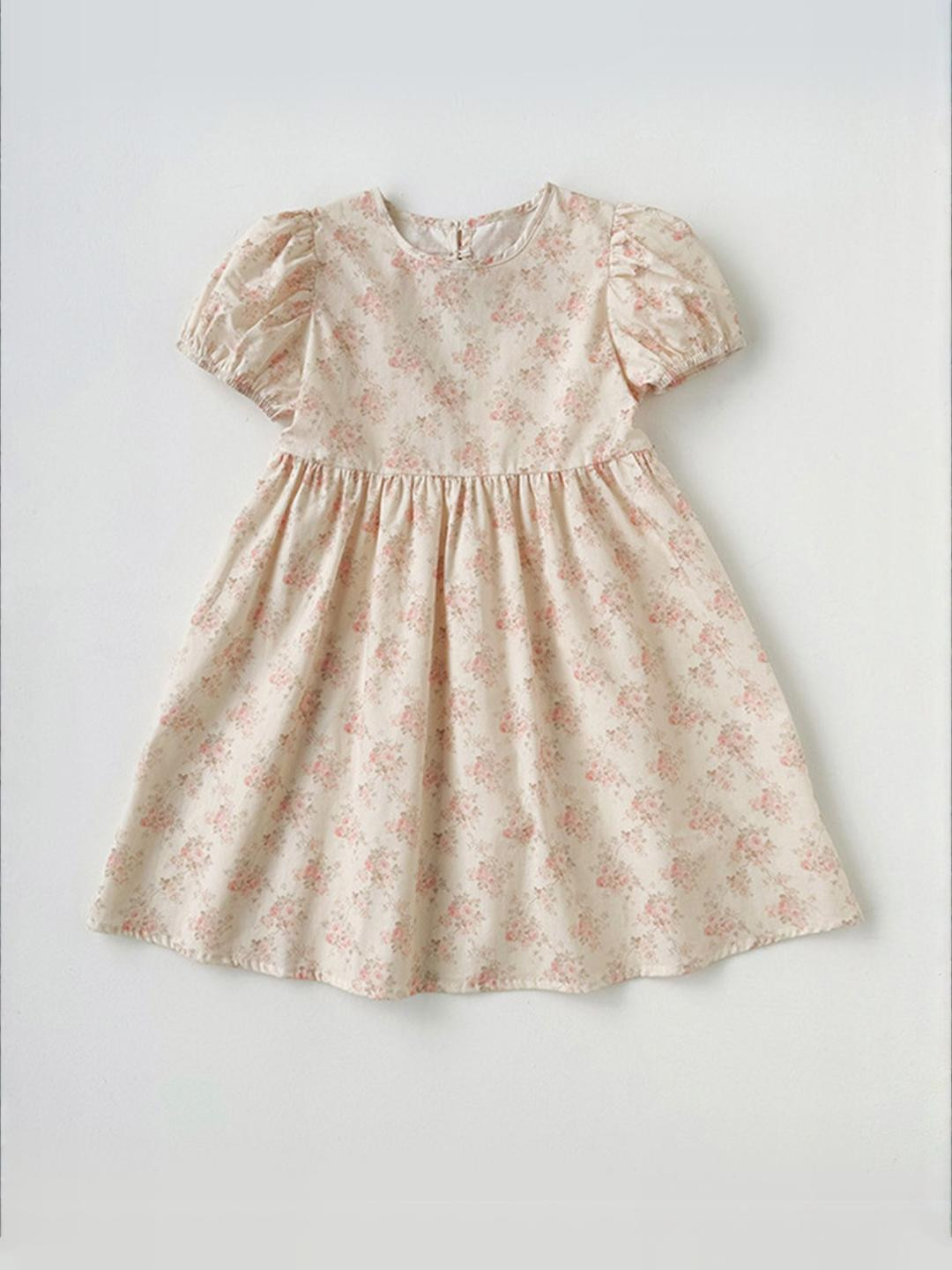 LULU & SKY Girls Floral Printed Cut-out Back Puff Sleeve Fit & Flare Dress