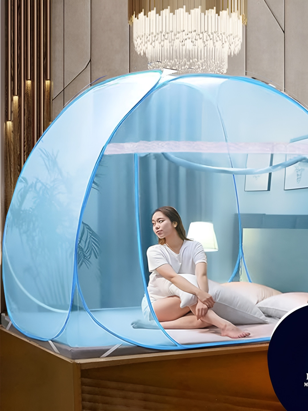 didhiti Blue & Off White Queen Size Tent Mosquito Net