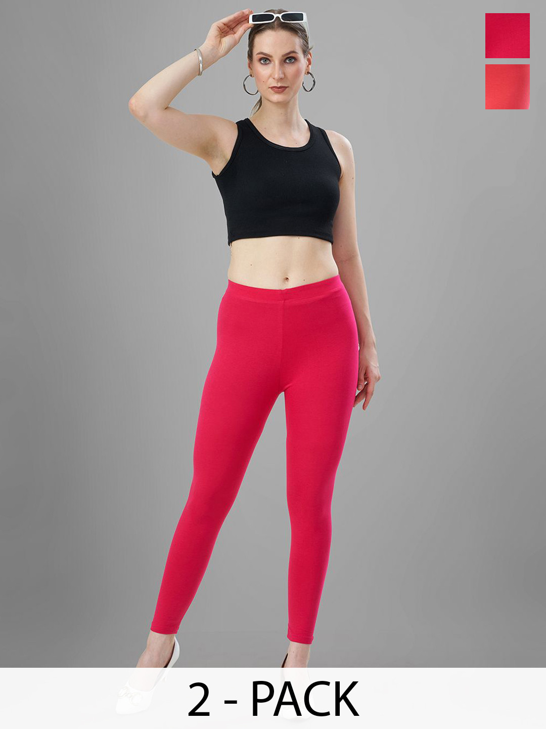 T19 Pack Of 2 Skinny Fit 4-Way Stretchable Ankle Length Leggings