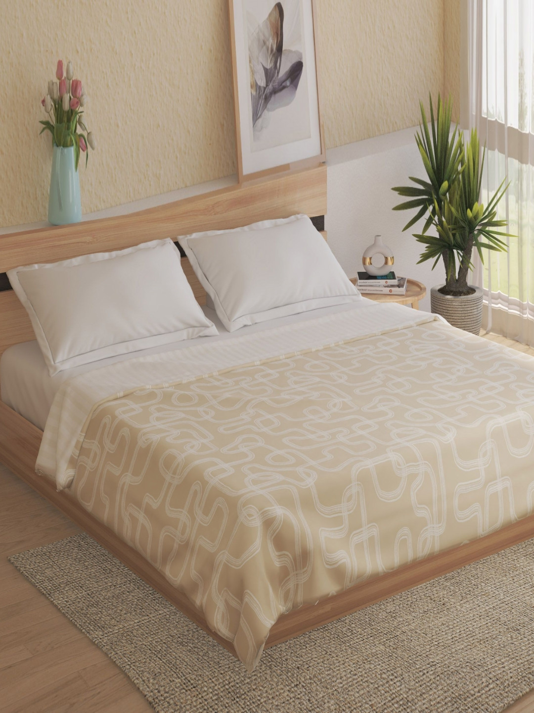 Home Centre Juniper Off White & Peach Colored Printed Cotton 90 GSM Double Bed Dohar