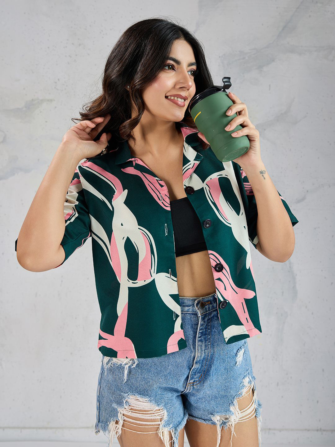 DressBerry Classic Boxy Geometric Printed Club Collar Casual Shirt