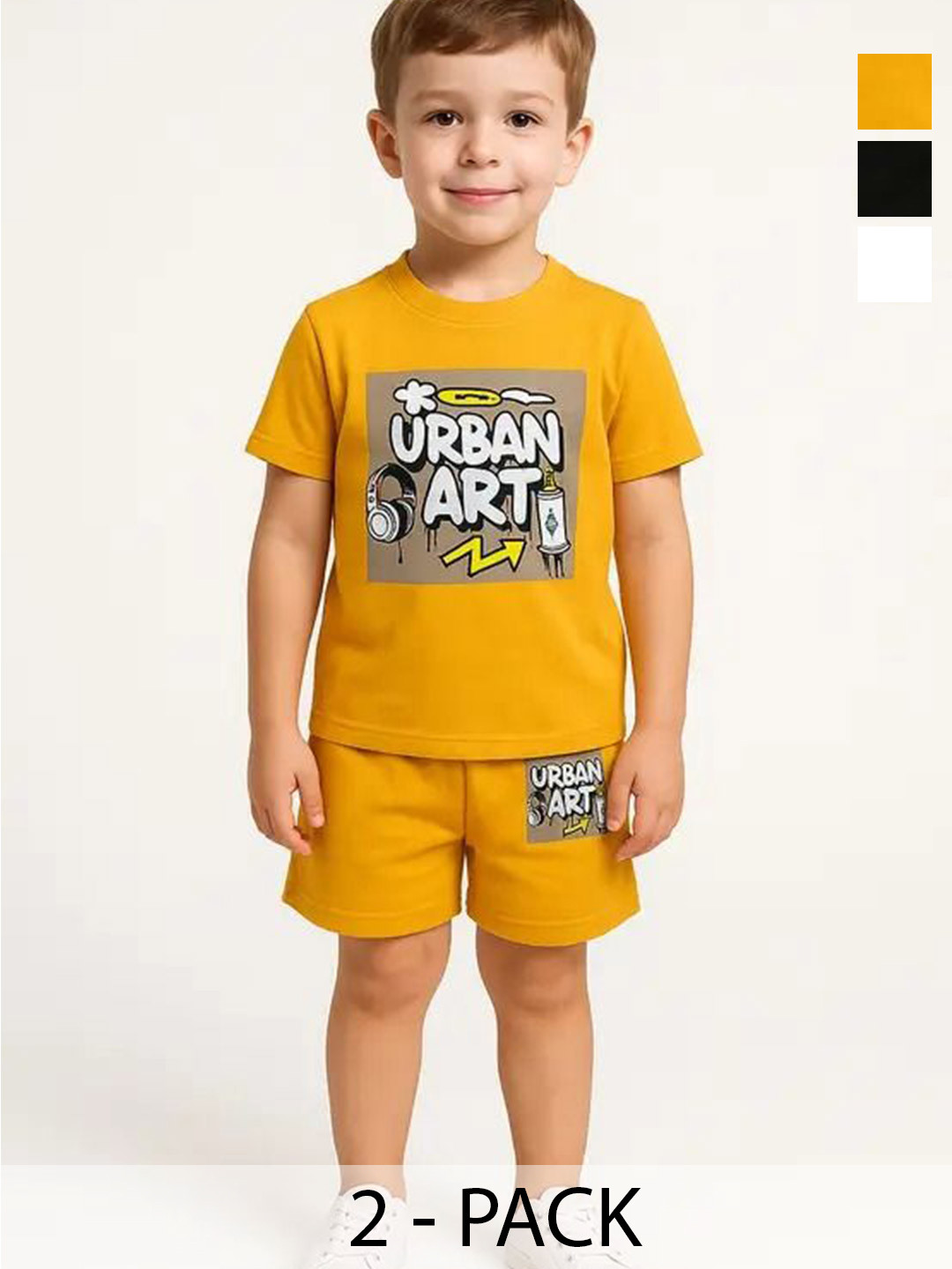 R Cube Kids Pack Of 2 Printed Short Sleeves Pure Cotton T-shirts With Shorts