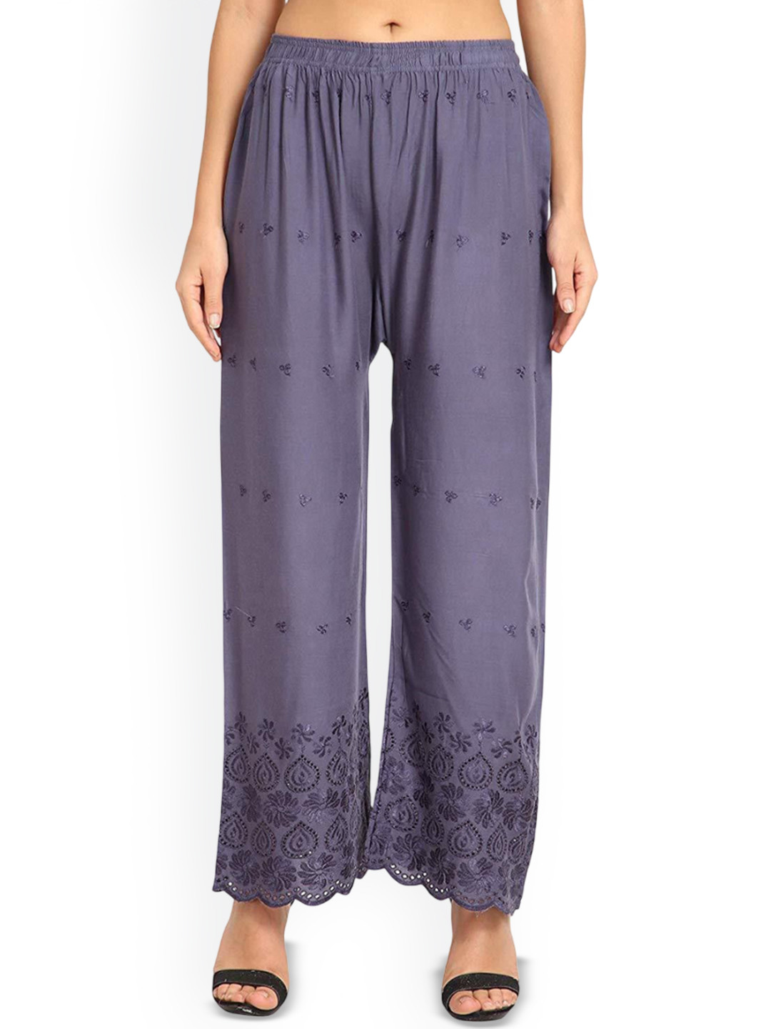 SRISARAS Women Ethnic Embroidered Straight Fit Cotton Palalzzos