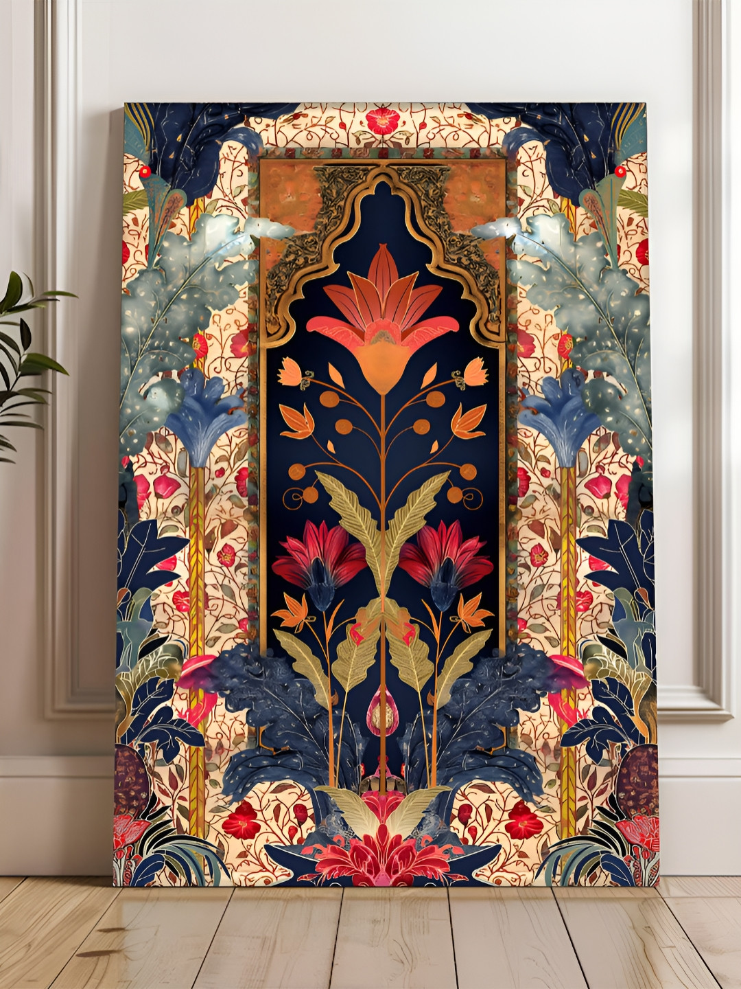 Myntra Elegant Homes Blue & Green Canvas Floral And Botanical Wall Painting