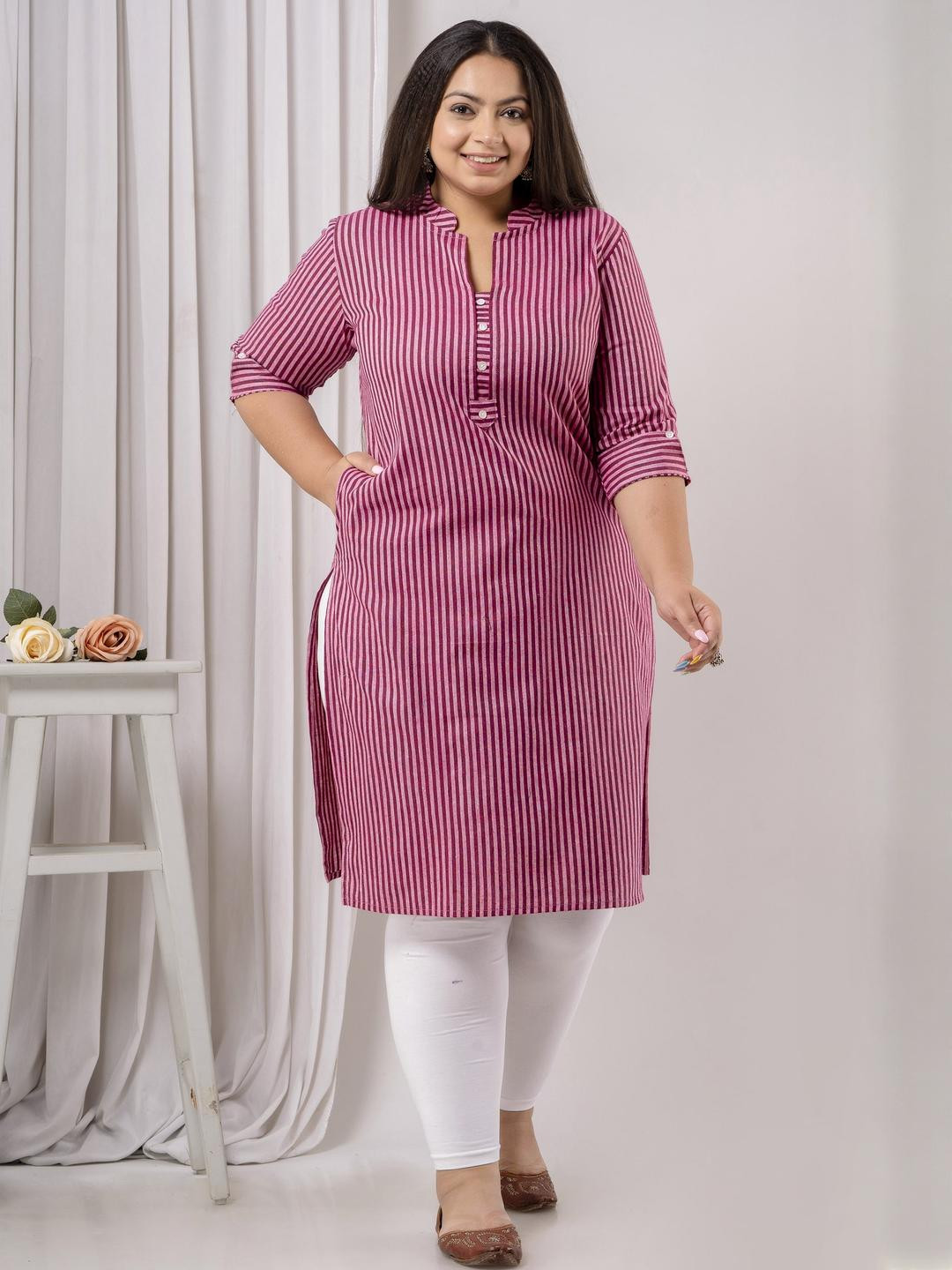SHRITIKA Women Striped Cotton Khadi Kurti