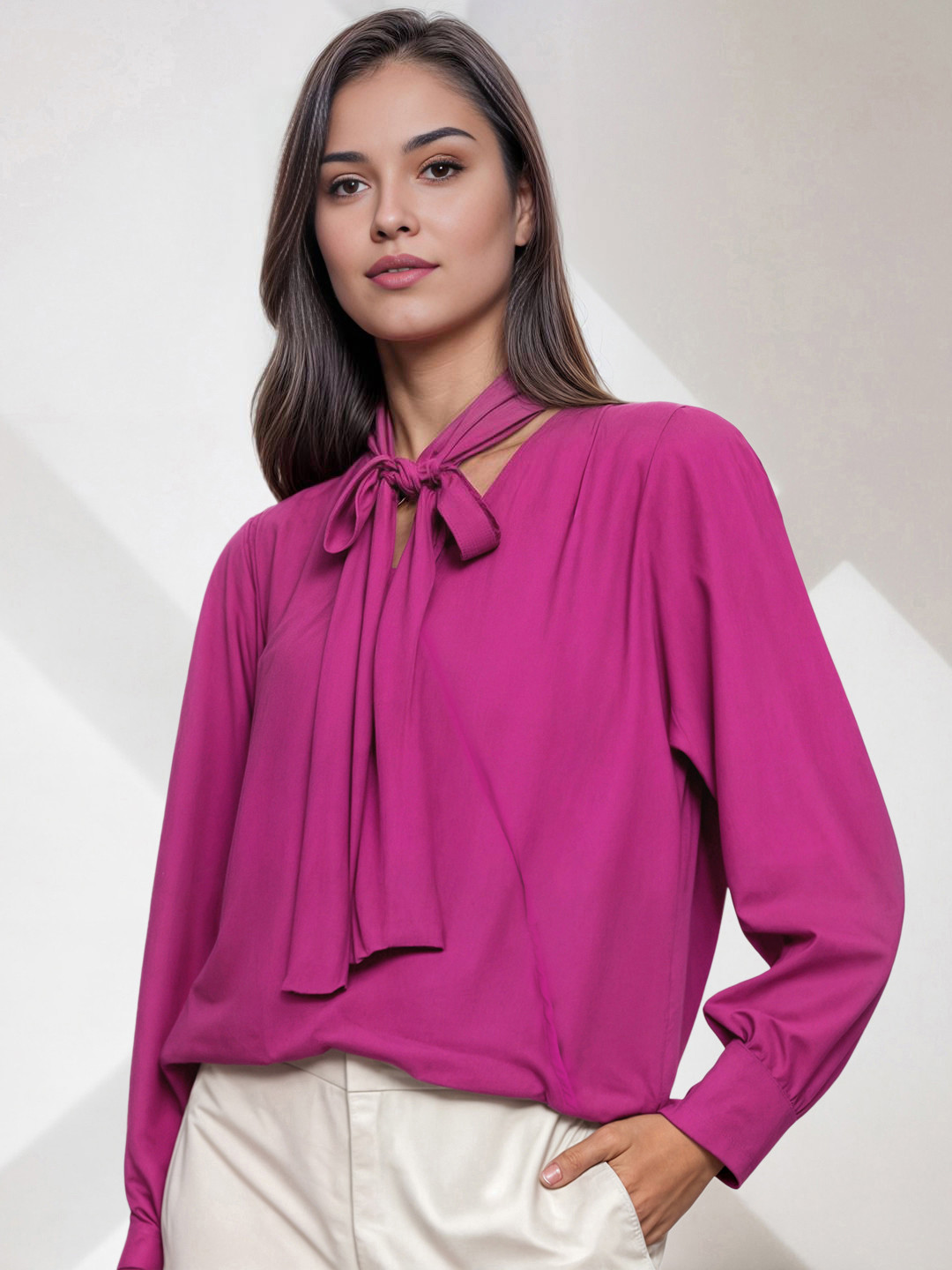her by invictus Tie-Up Neck Flared Sleeve Top