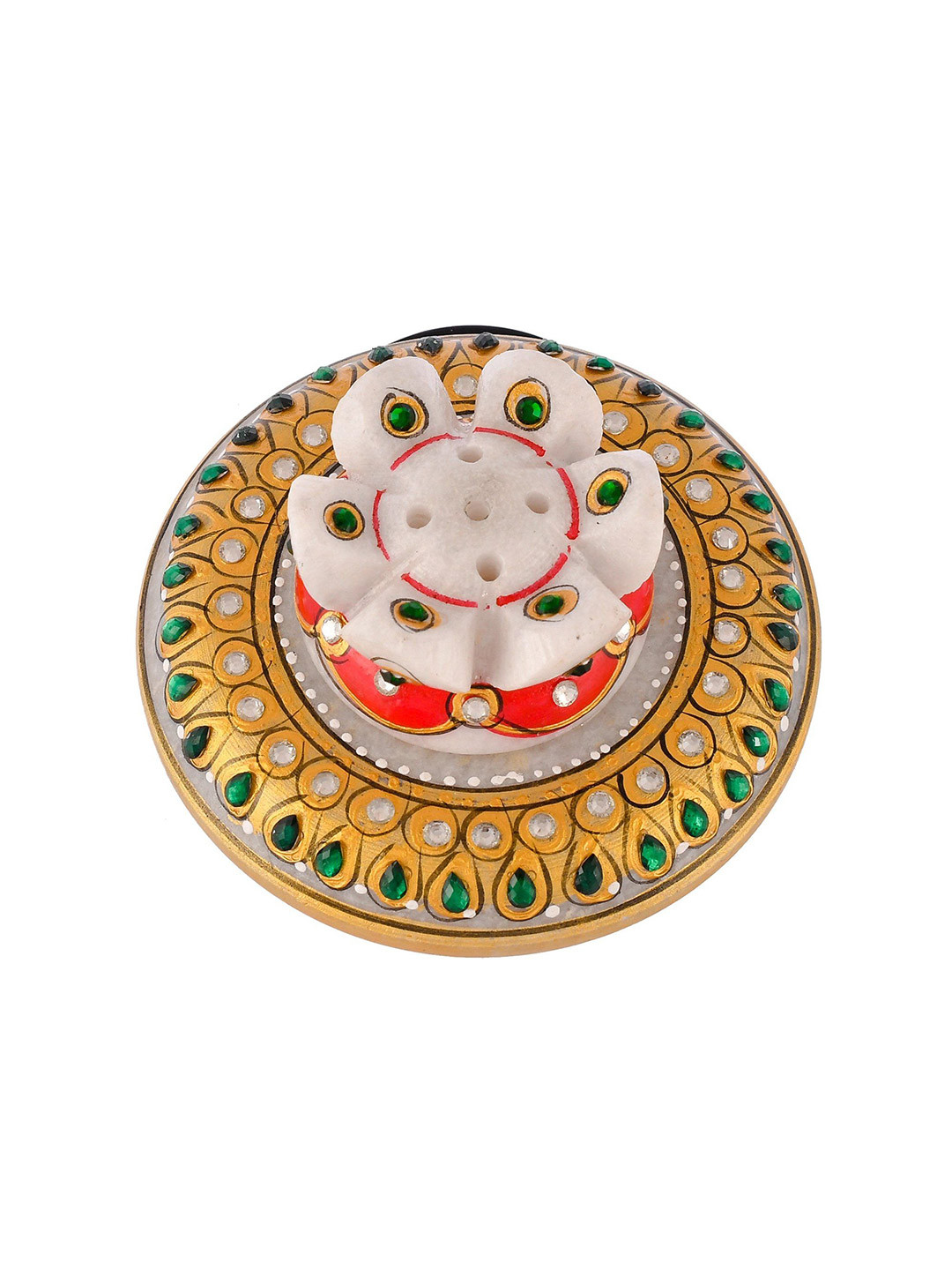 CRAFTAM White & Yellow Marble Made Kundan Embellished Agarbatti Stand
