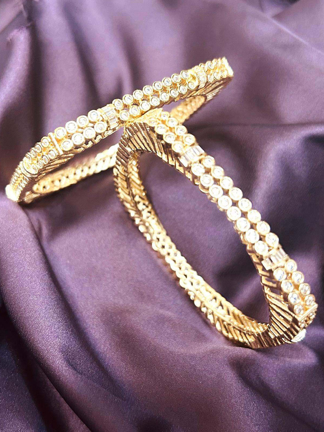 LA FILLE D'OR Set Of 2 Gold-Plated American Diamond Studded Bangles