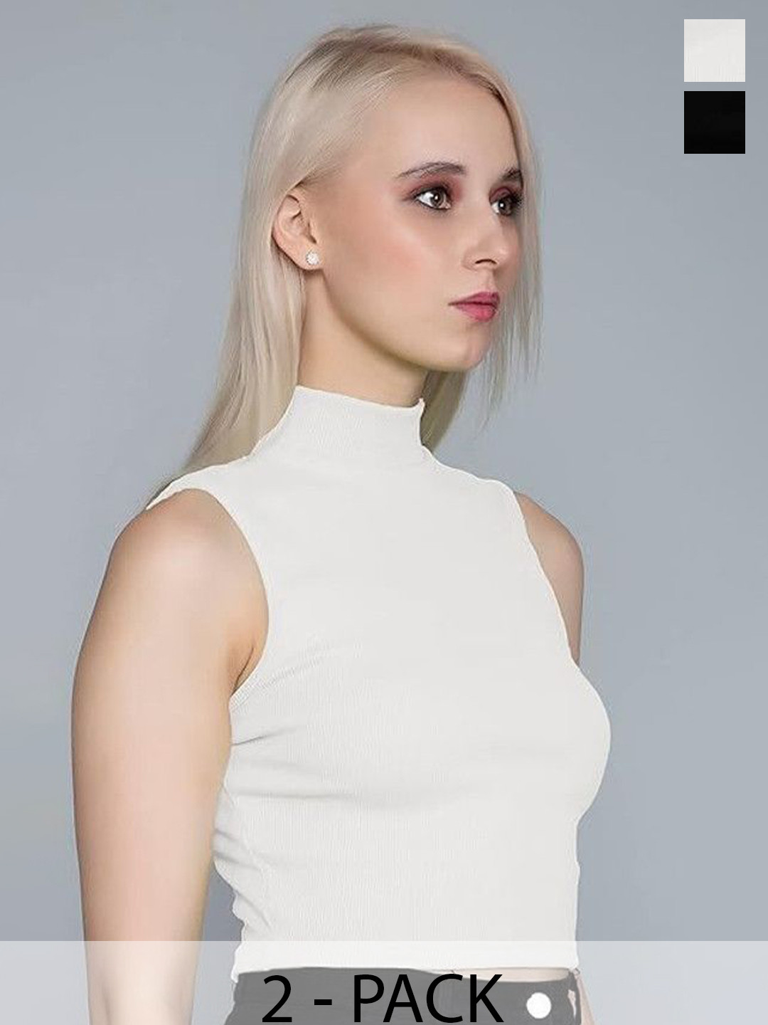 SRISARAS Women Pack Of 2 High Neck Fitted Crop Top