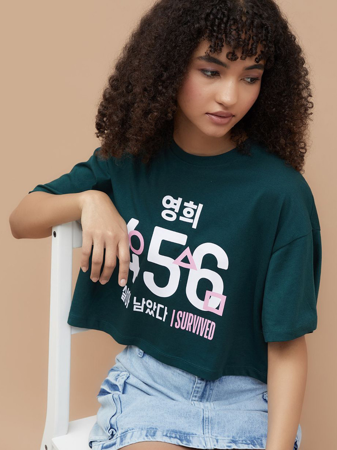 Ginger by Lifestyle Typography Printed Drop-Shoulder Sleeves Cotton Oversized Crop T-Shirt