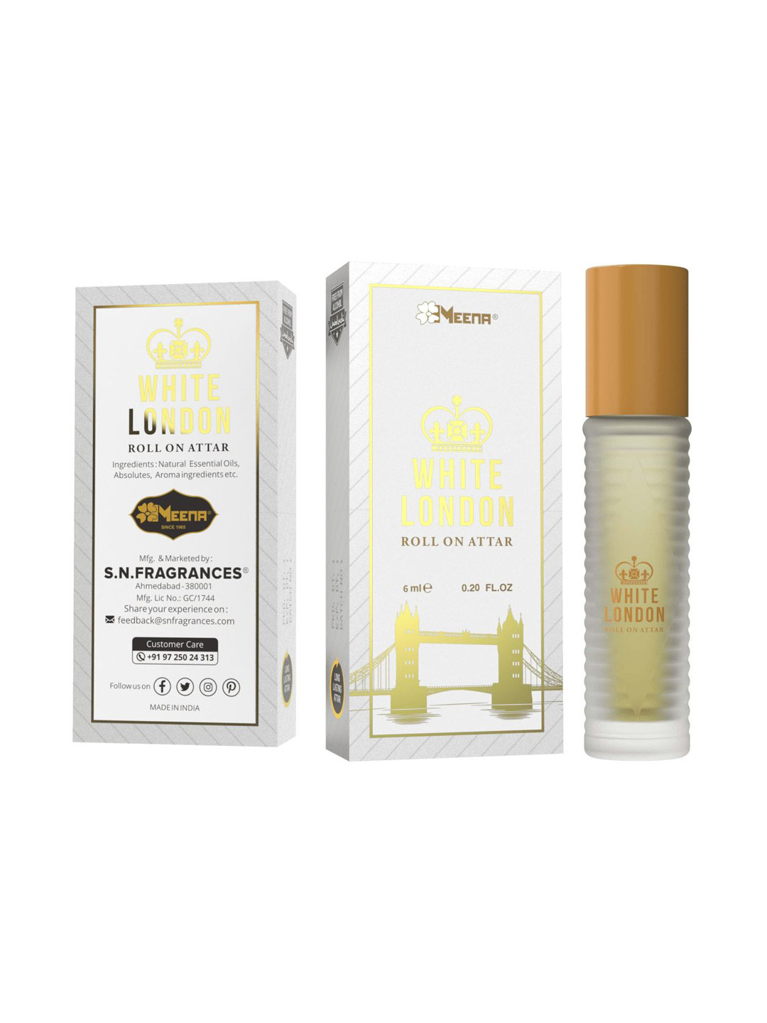 MEENA White London Long Lasting Roll On Attar - 6 ml