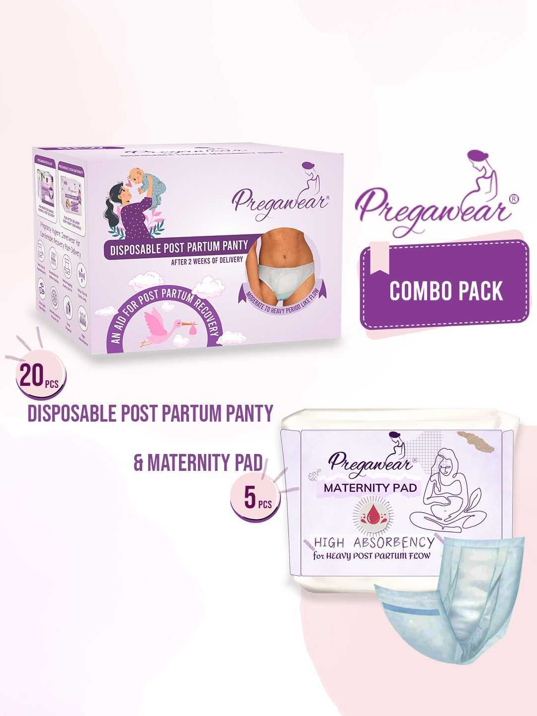 Disposable Post Partum Panty(20Pcs) & Maternity Pad(5Pcs) Combo| Heavy Flow