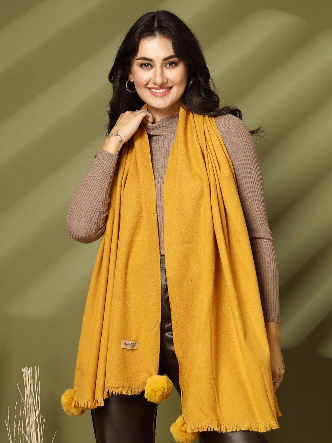 Mafadeny Stylish Women's Solid Pom-Pom Stole