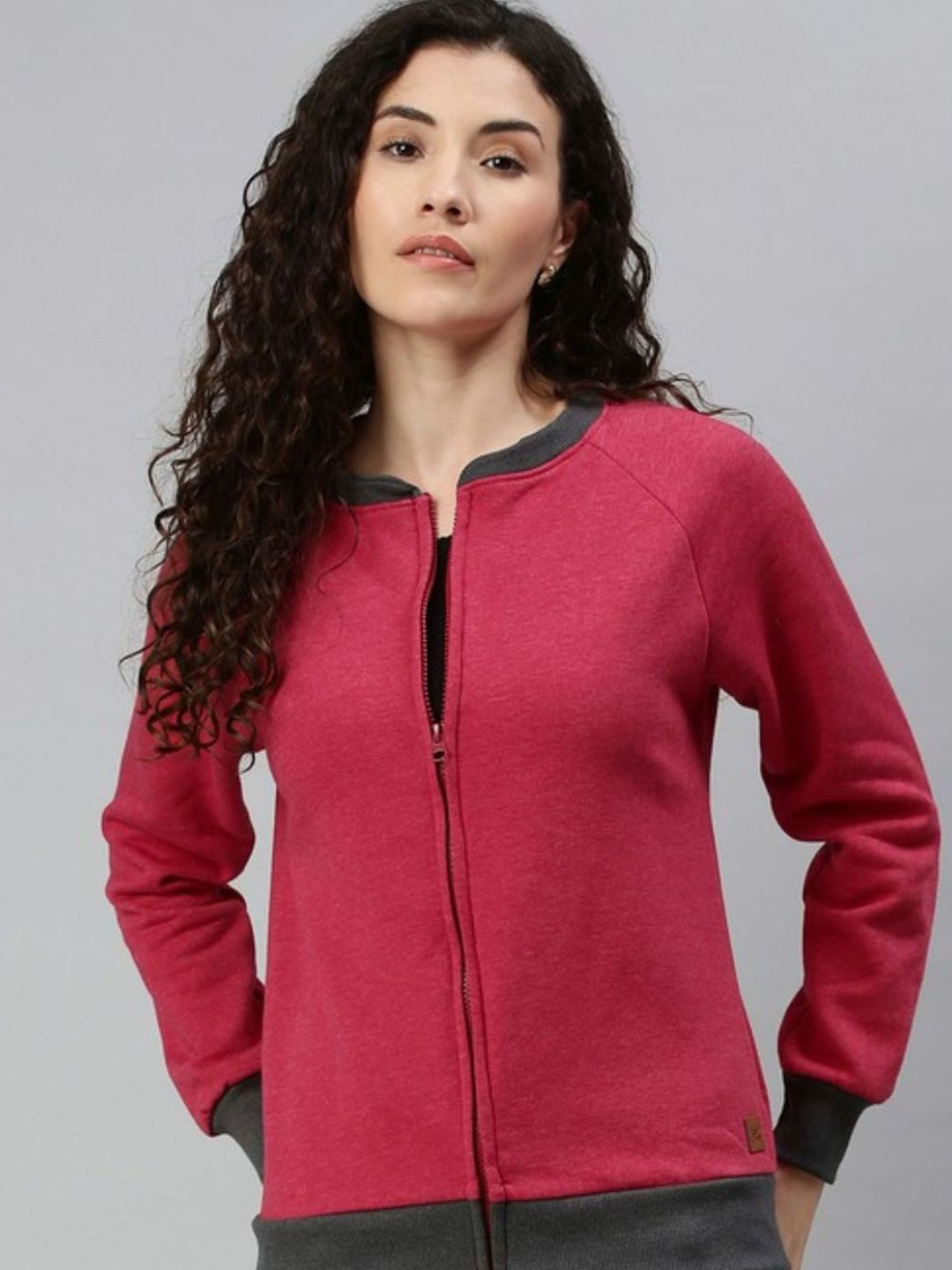 PINACOLADA Women Mandarin Collar Solid Long Sleeves Sweatshirt