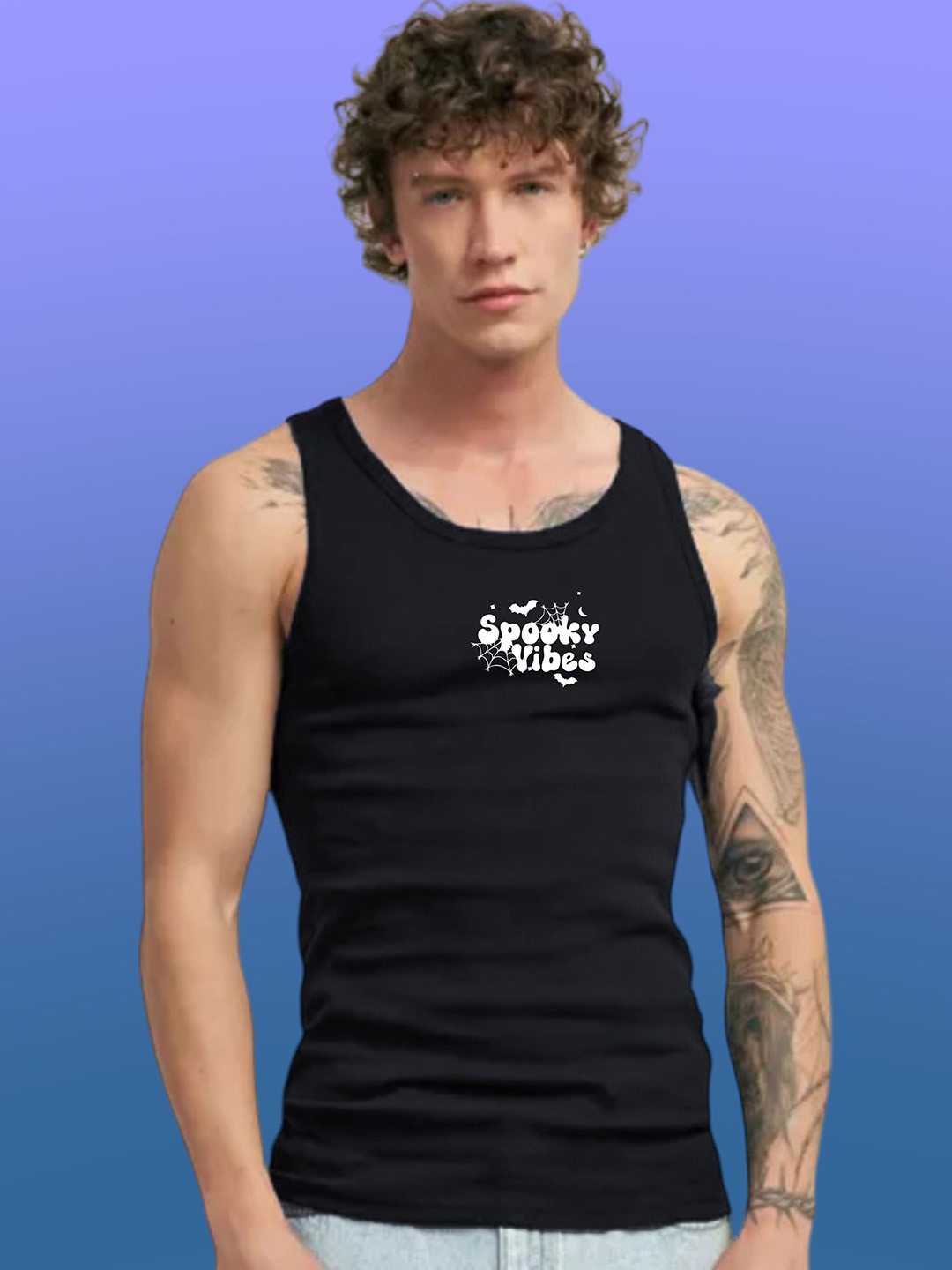 Uniplanet store Printed Scoop Neck Gym Vest UVM-LG-SPOOKY-BLK-S