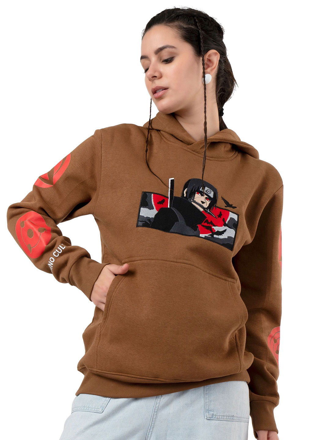 RHINO CULT Women Graphic Printed Hooded  Kangaroo Pocket Cotton Sweatshirt