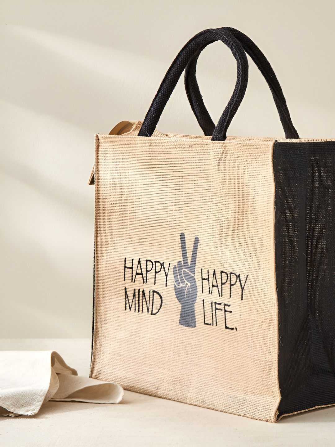 Home Centre Brown Printed Jute Print Lunch Bag