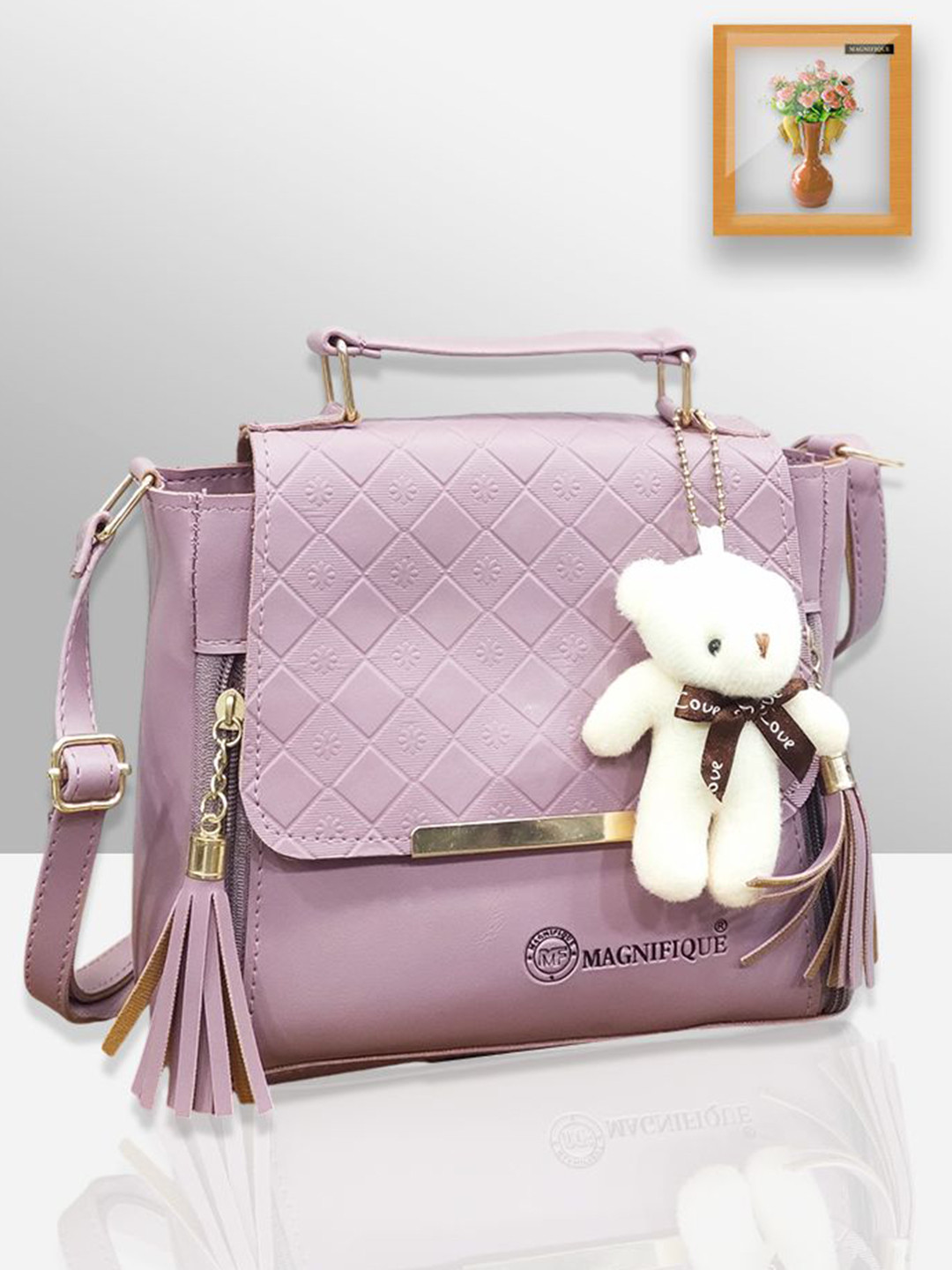 CANDY BAGS Women Textured Crossbody Tasselled Satchel Bag